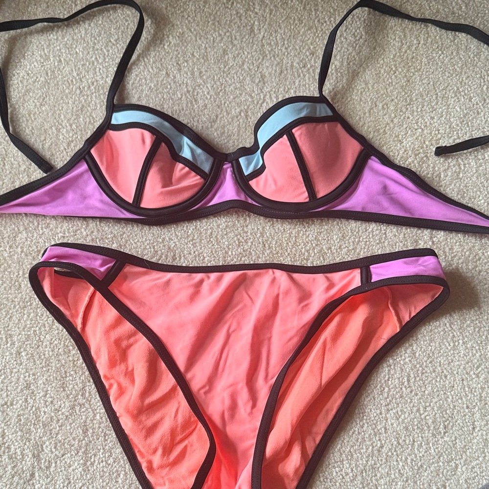 Hula Honey Vibrant Bikini Set - Coral, Lavender, and Sky Blue-like new.